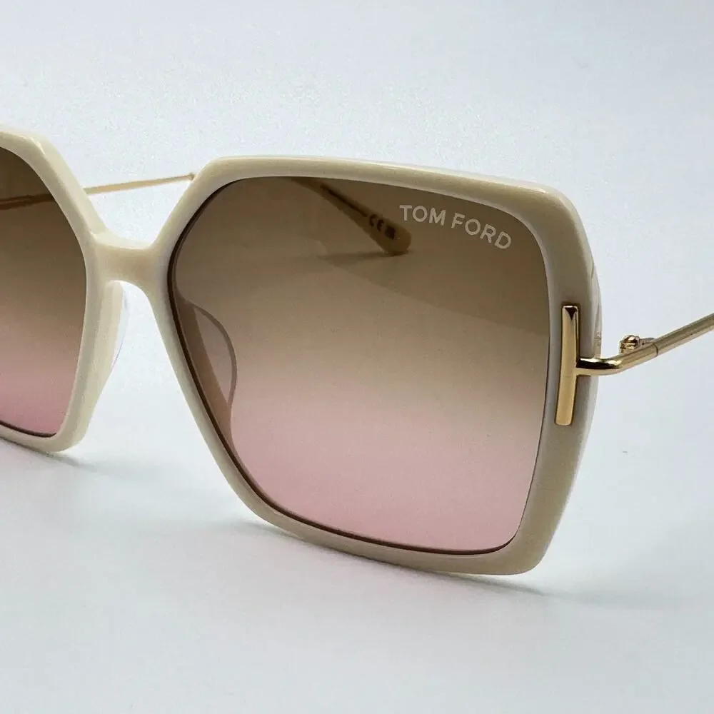Tom Ford Sunglasses Joanna TF1039 25F Ivory Square Oversized Gradient Brown Lens
